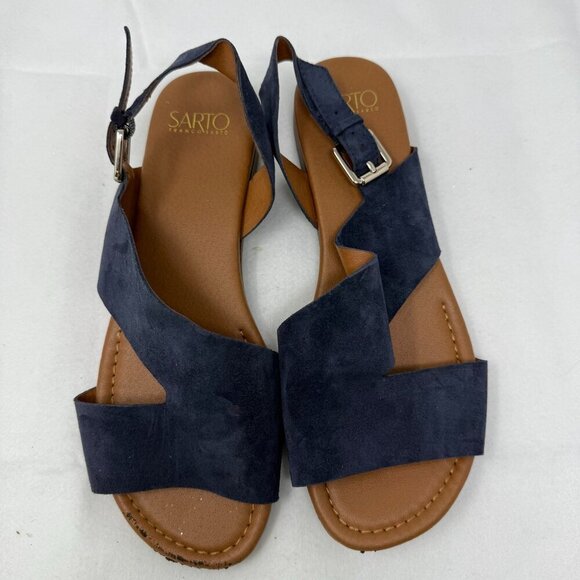 Franco Sarto Womens Sandals Navy Blue Suede Open Toe Sandals Buckle Size 8.5 - Picture 7 of 8